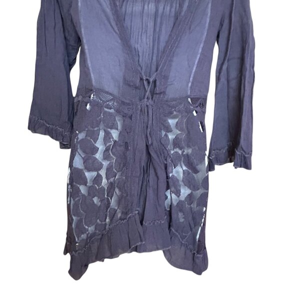 Divided Gauzy Lace Semi Sheer Long Line Button Front Ruffle Blouse Size S - Picture 5 of 7